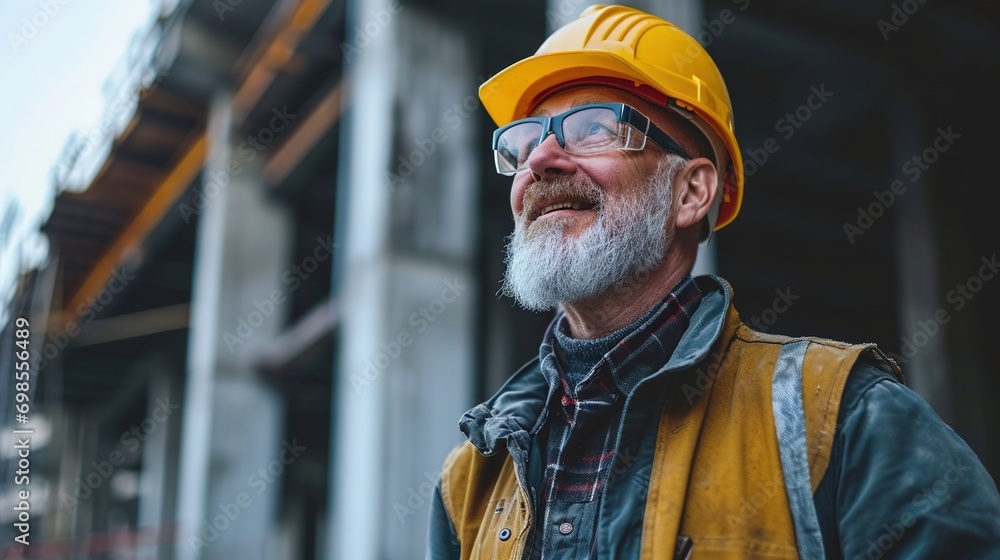 Engineer builder. Happy Foreman work in construction site. senior worker project designer leader Engineer builder. Happy Foreman work in construction site. senior worker project designer leader