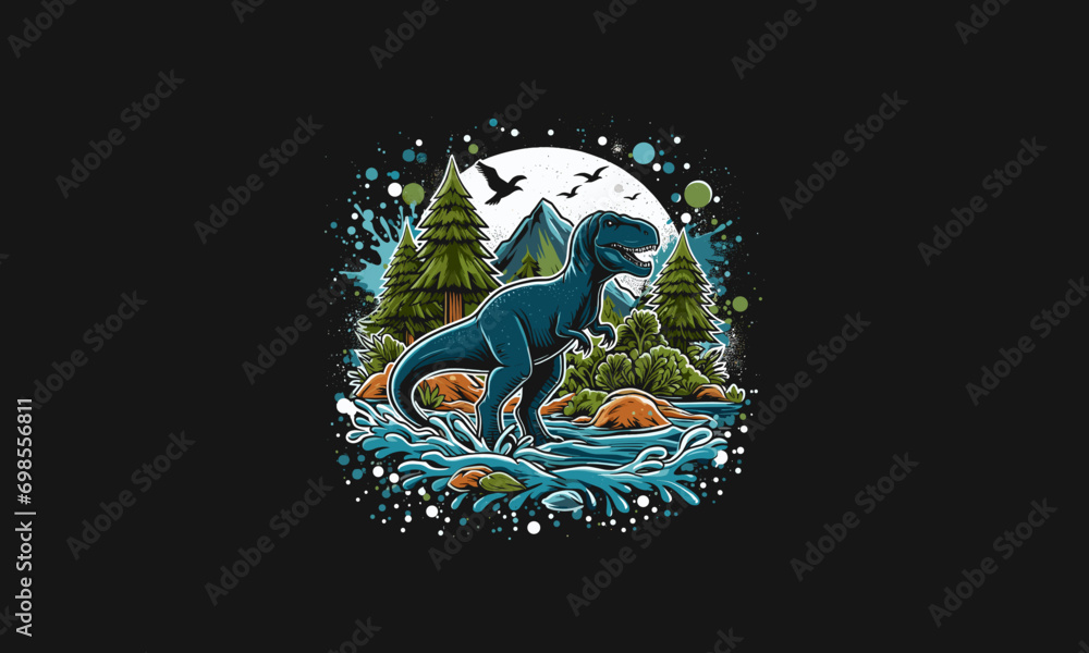 dino running on forest vector artwork design