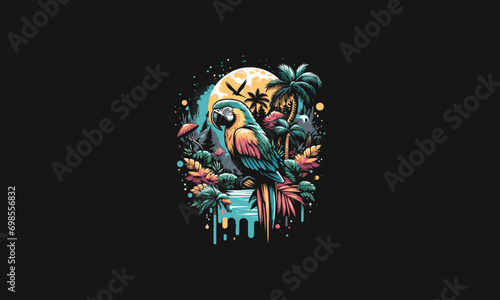 parrot on forest vector illustration artwork design