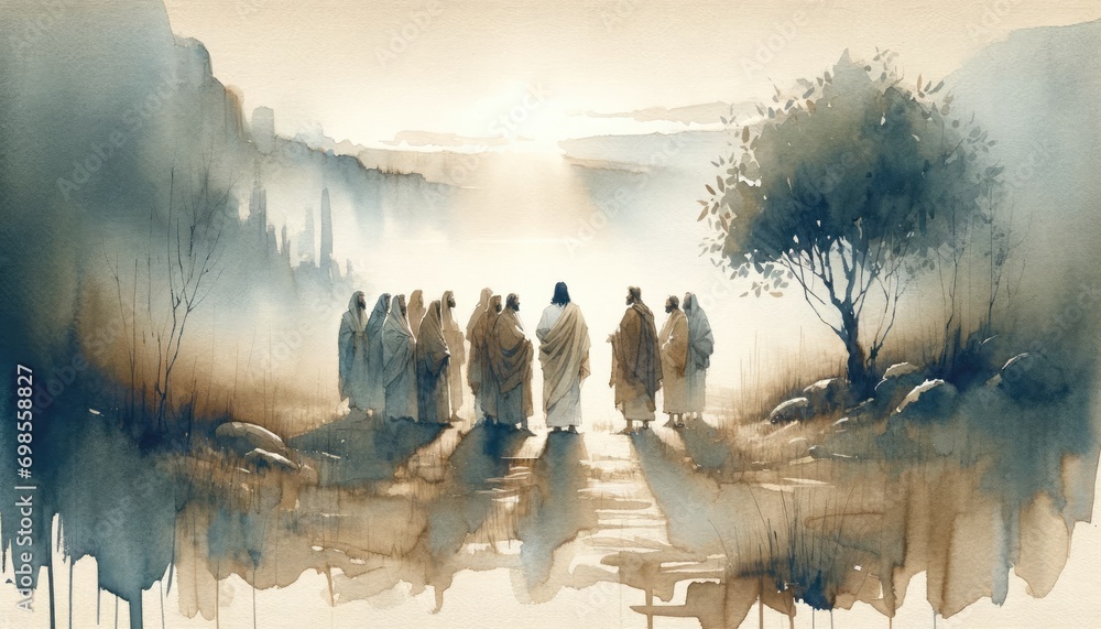 The twelve chosen, disciples. Biblical. Christian religious watercolor Illustration - obrazy, fototapety, plakaty 