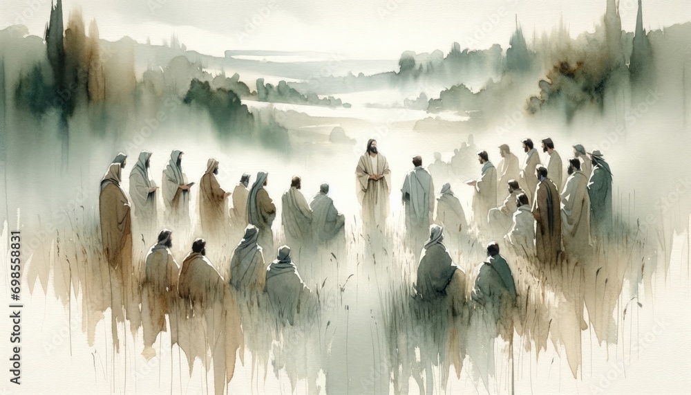 Judean Ministry of Jesus. Biblical. Christian religious watercolor ...