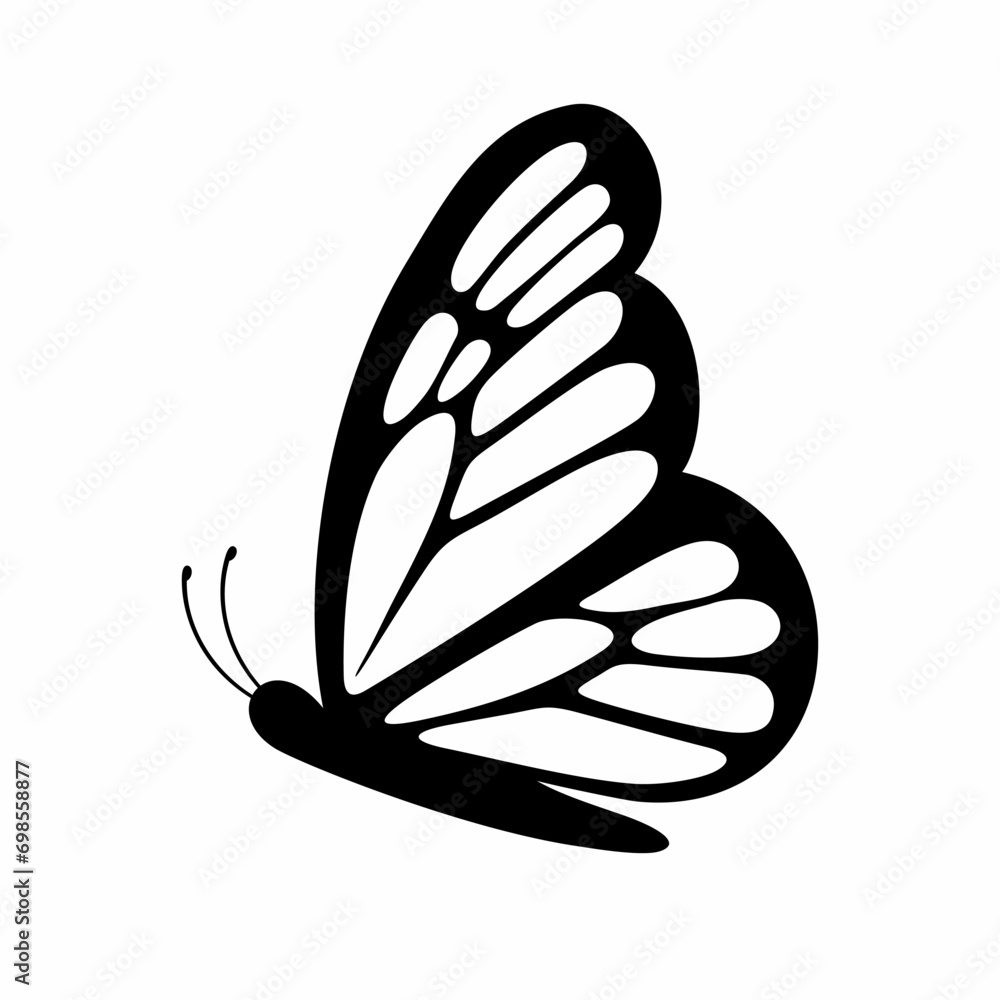 Abstract silhouette of a sitting butterfly with a beautiful wing on a white background. Vector illustration Abstract silhouette of a sitting butterfly with a beautiful wing on a white background. Vector illustration