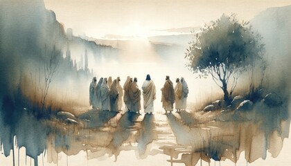 The twelve chosen, disciples. Biblical. Christian religious watercolor Illustration