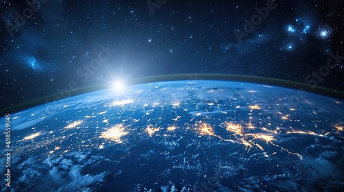 Global communication network around planet Earth in space, worldwide exchange