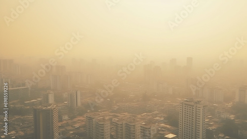 PM2.5 air pollution in big city, aireal view showing full of fine dust environment photo