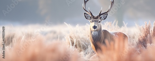 beautiful view of deer in the grass in winter photo