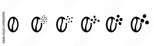 Set of coffee bean icons of different grinding coarse medium and fine grind