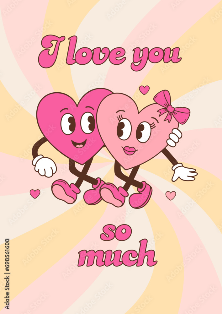 greeting card with groovy couple of hearts greeting card with groovy couple of hearts