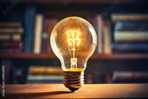 A glowing light bulb above the book