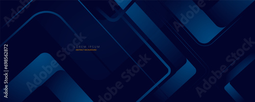 Abstract dark blue banner design background with diagonal geometric overlay layer. Modern square shape graphic elements. Vector illustration