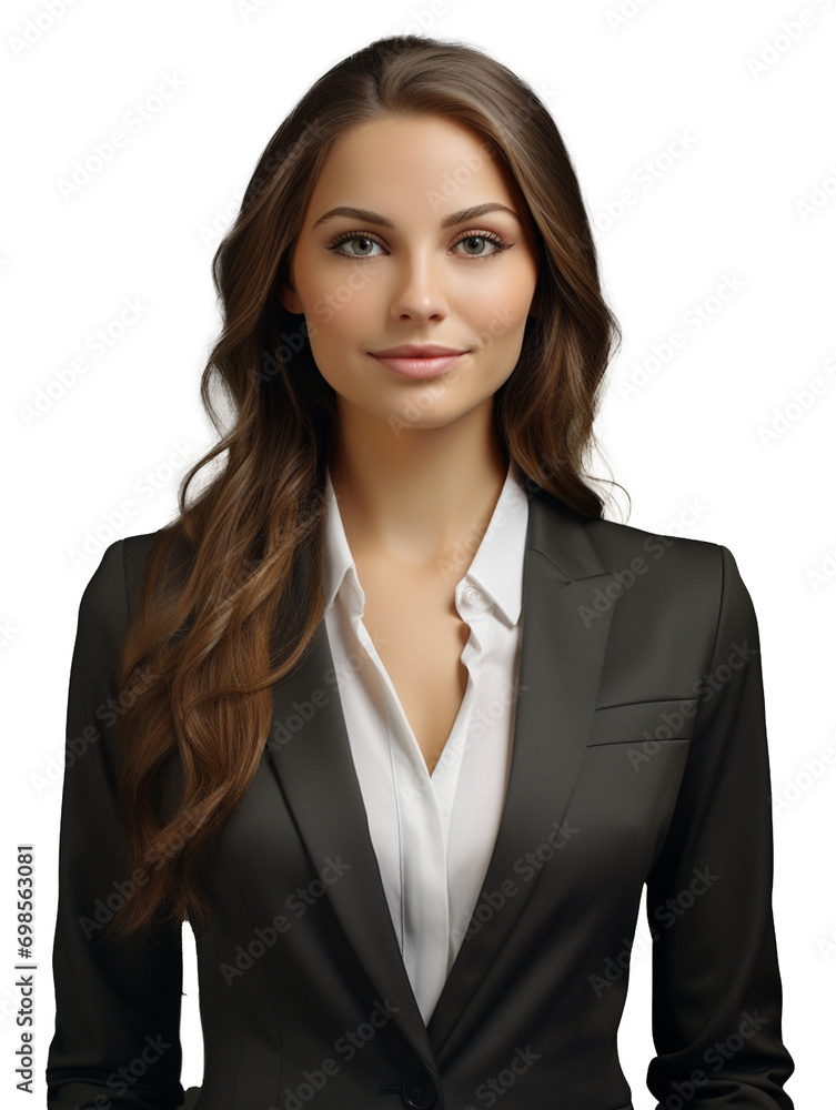 A beautiful woman in suit, isolated on transparent background, cutout(png) - Generative AI A beautiful woman in suit, isolated on transparent background, cutout(png) - Generative AI
