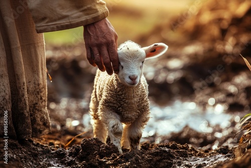 Jesus Tenderly Comforts Muddy Lamb: Inspired by Luke 15:4 photo