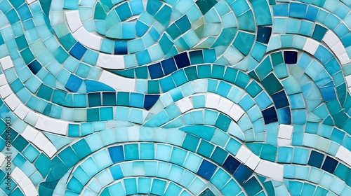 A detailed view of a seamless blue mosaic texture with varying shades and circular patterns  giving an impression of flowing water