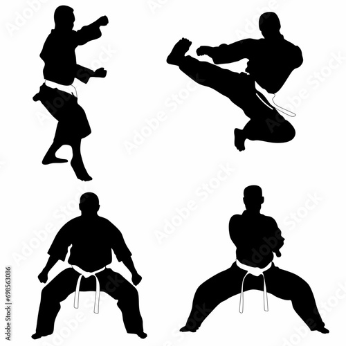 vector set of martial arts silhouettes for artwork compositions, on a white background
