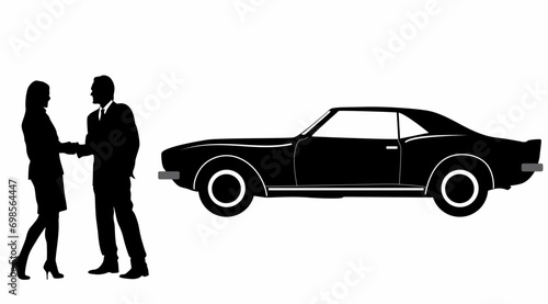 Businessman standing and car silhouette vector, on white background