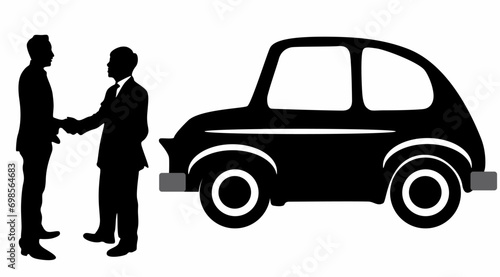 Businessman standing and car silhouette vector, on white background