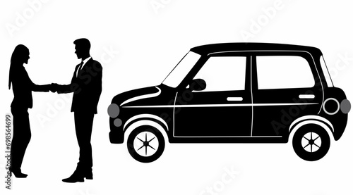 Businessman standing and car silhouette vector, on white background