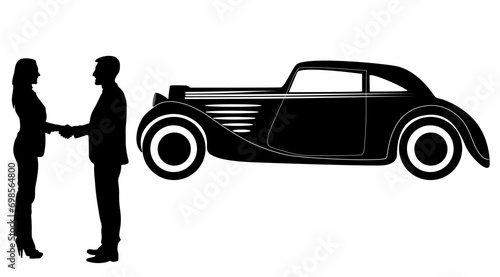 Businessman standing and car silhouette vector, on white background