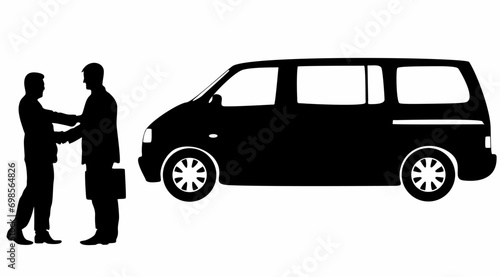 Businessman standing and car silhouette vector, on white background