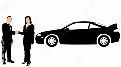 Businessman standing and car silhouette vector, on white background