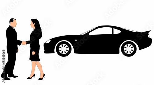 Businessman standing and car silhouette vector, on white background