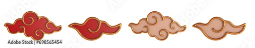 Set collection of various Chinese clouds isolated on transparent background, 3D illustration.	
