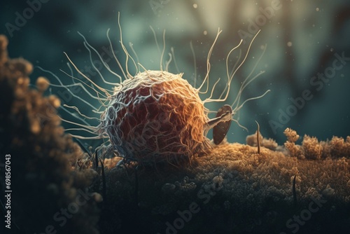 A representation of a solitary cancer cell environment. Generative AI photo