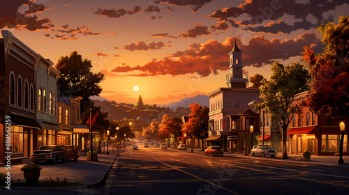 Golden Hour lighting. Evening in a small American town