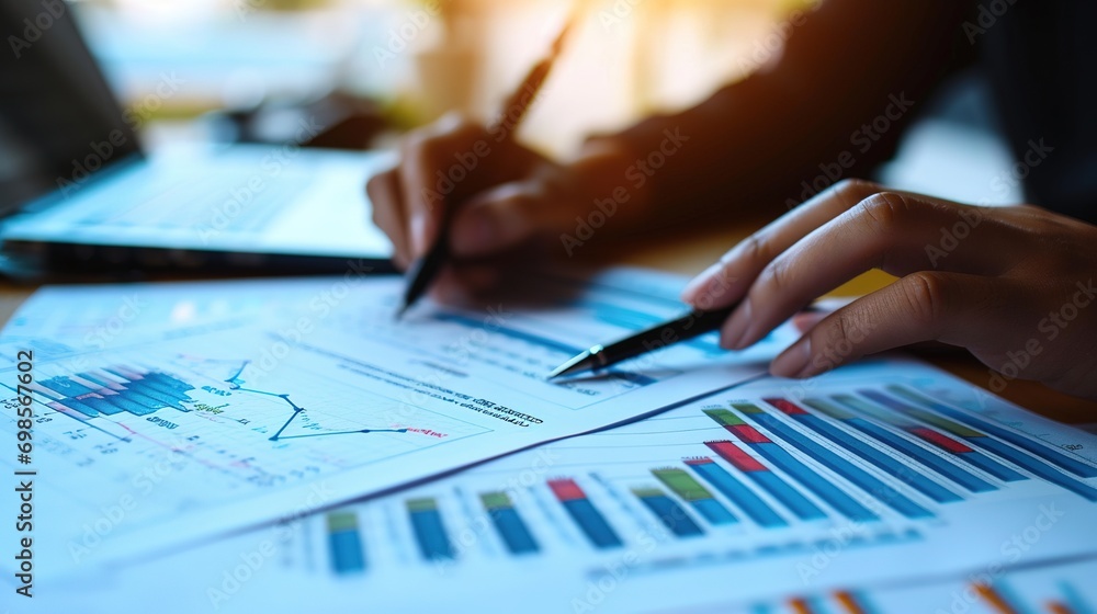 Paperwork and group of peoples hands on a board room table at a business presentation or seminar. The documents have financial or marketing figures, graphs and charts on them. Paperwork and group of peoples hands on a board room table at a business presentation or seminar. The documents have financial or marketing figures, graphs and charts on them.