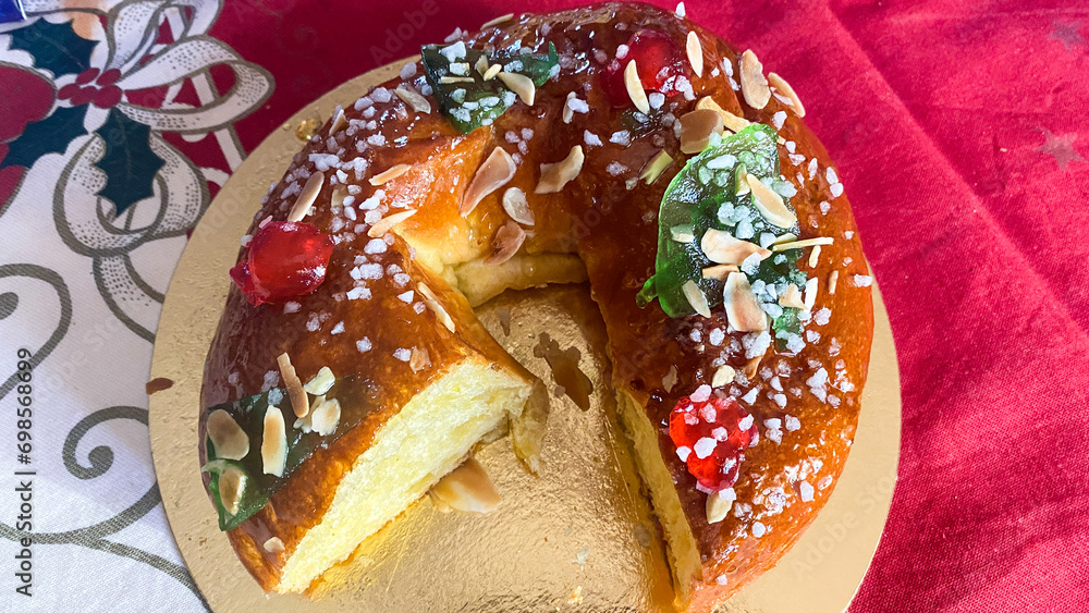 Roscón de Reyes with and without Cream. Traditional Christmas Sweet in Spain