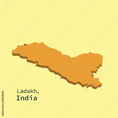 Ladakh, India Map Vector illustration. 3d map of Ladakh state of India.