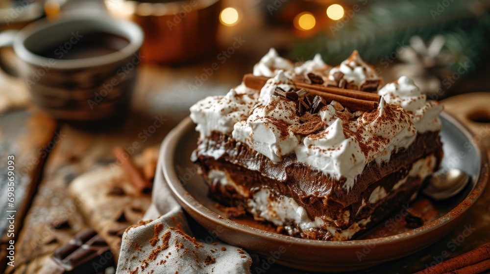 Hot chocolate lasagna, no-bake layered dessert. Hot chocolate lasagna, no-bake layered dessert.