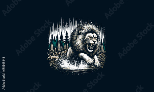 lion attack on forest vector artwork design photo
