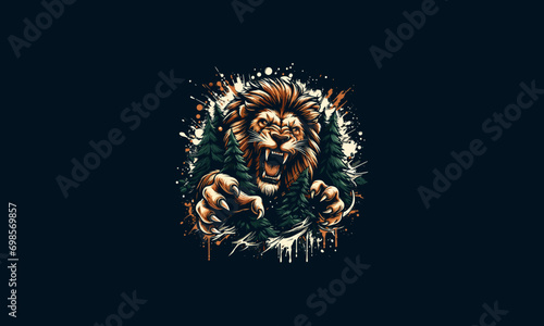 lion attack on forest vector artwork design
