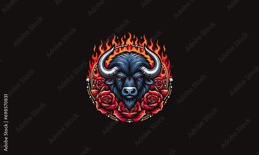 head bull and red rose and flames vector design head bull and red rose and flames vector design