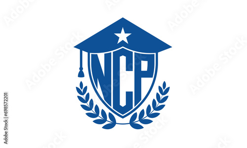 NCP three letter iconic academic logo design vector template. monogram, abstract, school, college, university, graduation cap symbol logo, shield, model, institute, educational, coaching canter, tech photo