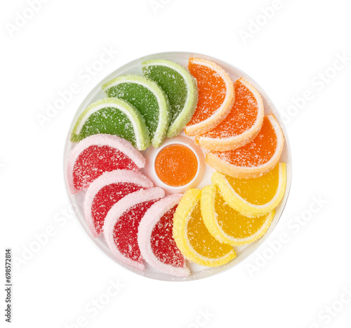 Fruit Marmalade Sweets Isolated, Lemon Slices Jelly, Sugar Citrus Marmalades, Orange, Lime Slices Set