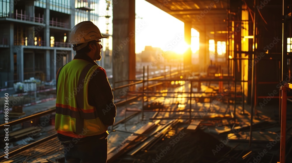 Successful construction site worker thinking Successful construction site worker thinking