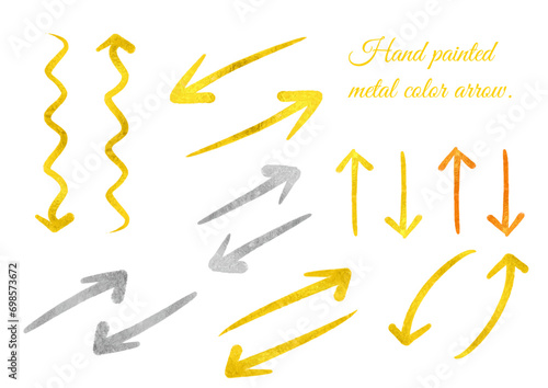 金色銀色の手描きの矢印セット。