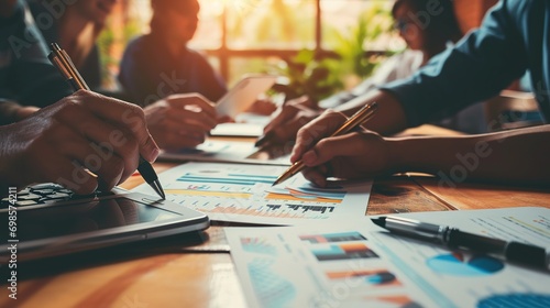 Teamwork with business people analysis cost graph on desk at meeting room 