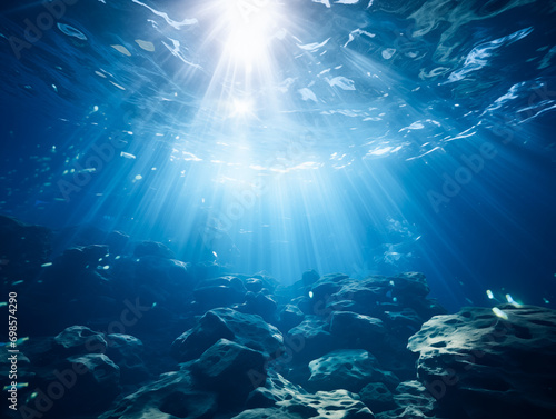 Underwater ocean blue abyss diving scene with natural sea life and sunlight © Pemika