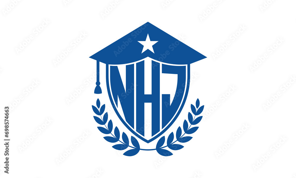 NHJ three letter iconic academic logo design vector template. monogram, abstract, school, college, university, graduation cap symbol logo, shield, model, institute, educational, coaching canter, tech NHJ three letter iconic academic logo design vector template. monogram, abstract, school, college, university, graduation cap symbol logo, shield, model, institute, educational, coaching canter, tech