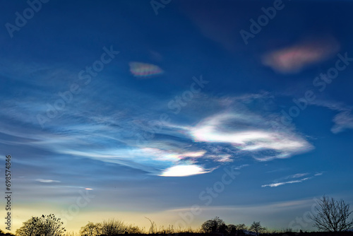 Colourful Iridescent Nacreous Clouds forming above Arbroath in the Upper Atmosphere on a cold Christmas Eve.