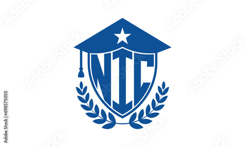 NIC three letter iconic academic logo design vector template. monogram, abstract, school, college, university, graduation cap symbol logo, shield, model, institute, educational, coaching canter, tech