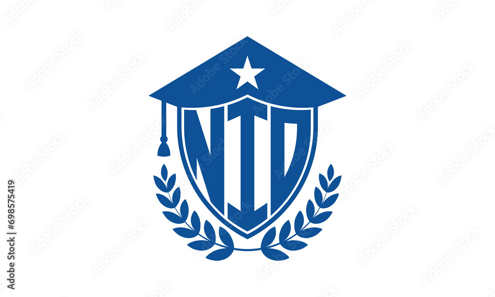 NIO three letter iconic academic logo design vector template. monogram, abstract, school, college, university, graduation cap symbol logo, shield, model, institute, educational, coaching canter, tech NIO three letter iconic academic logo design vector template. monogram, abstract, school, college, university, graduation cap symbol logo, shield, model, institute, educational, coaching canter, tech