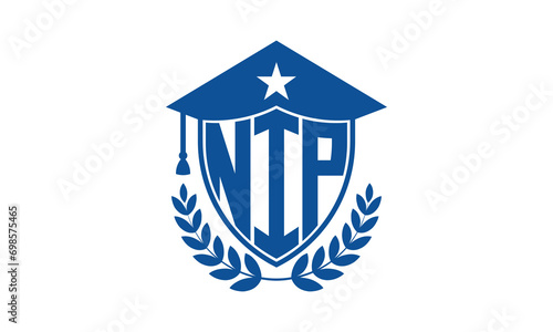 NIP three letter iconic academic logo design vector template. monogram, abstract, school, college, university, graduation cap symbol logo, shield, model, institute, educational, coaching canter, tech