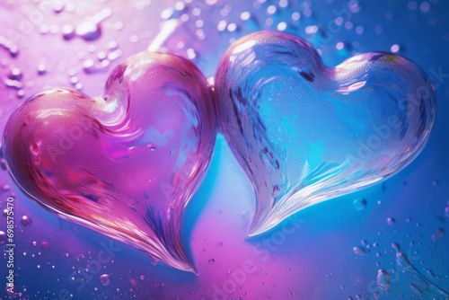 Abstract background made of two hearts. Liquid gel texture. Valentine's day concept.