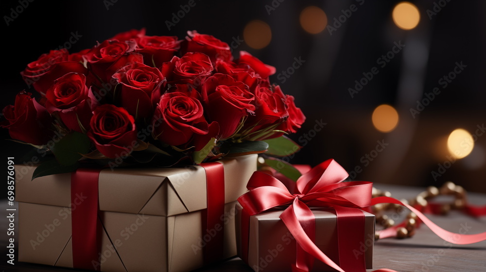 Fototapeta premium A bunch of red roses. Valentine's day. Generated AI.