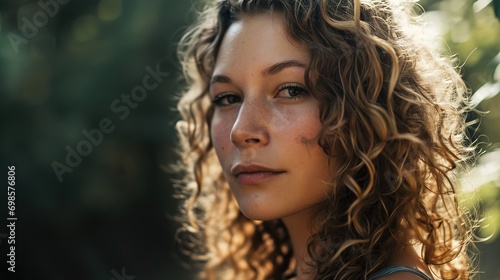 Young beauty with curly hair, Naturally beautiful young woman looking at you
