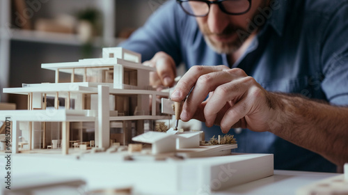 Architect creating model of skyscraper, AI Generated